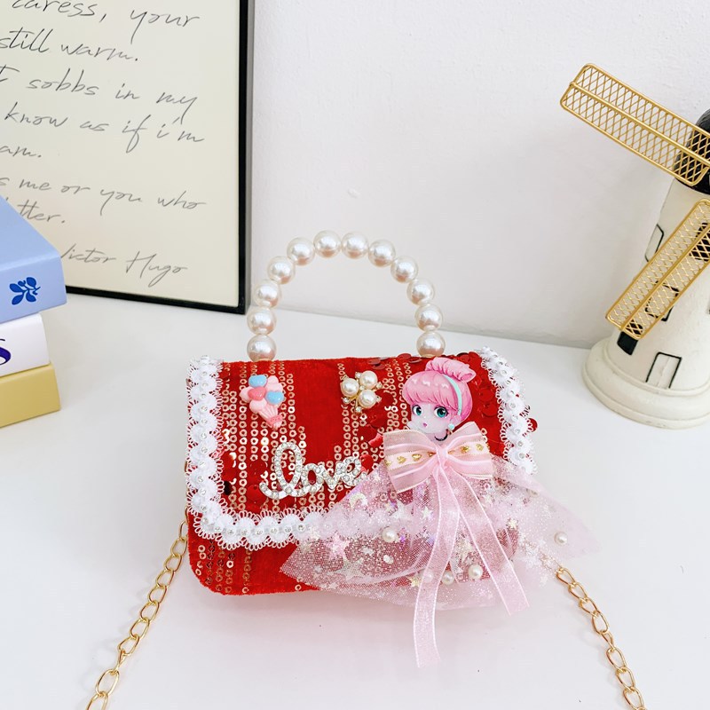 Bolsos infantiles, bolsos de moda princesa de perlas, bolsos de cambio de chicas lindas, bolsos de hombro de encaje