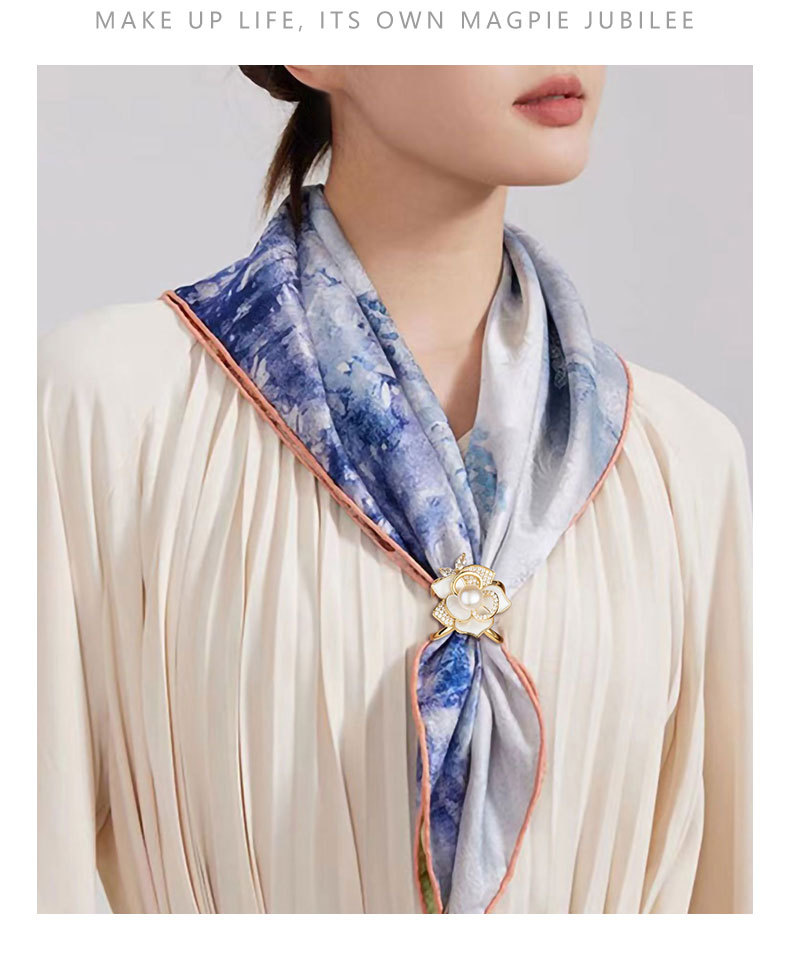 小香风山CHA花丝巾扣时尚优雅淡水珍珠花朵方巾扣