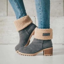 冬季新款中筒靴子女粗跟羊羔毛大棉雪地靴兩穿保暖大碼女鞋外貿款
