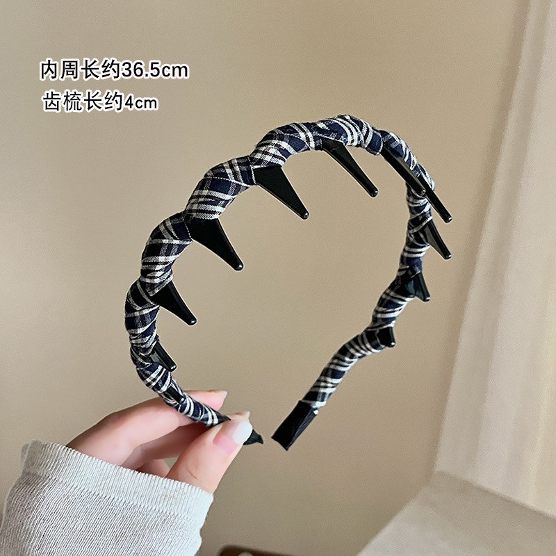 高级感格子正反两戴发箍女齿梳波浪洗脸压发卡日常外戴高颅顶头箍|undefined