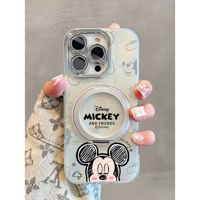 Cartoon Graffiti Mickey 360 Rotating Stand Suitable for Iphone16Promax Apple 15 Mobile Phone Case 14 New Models