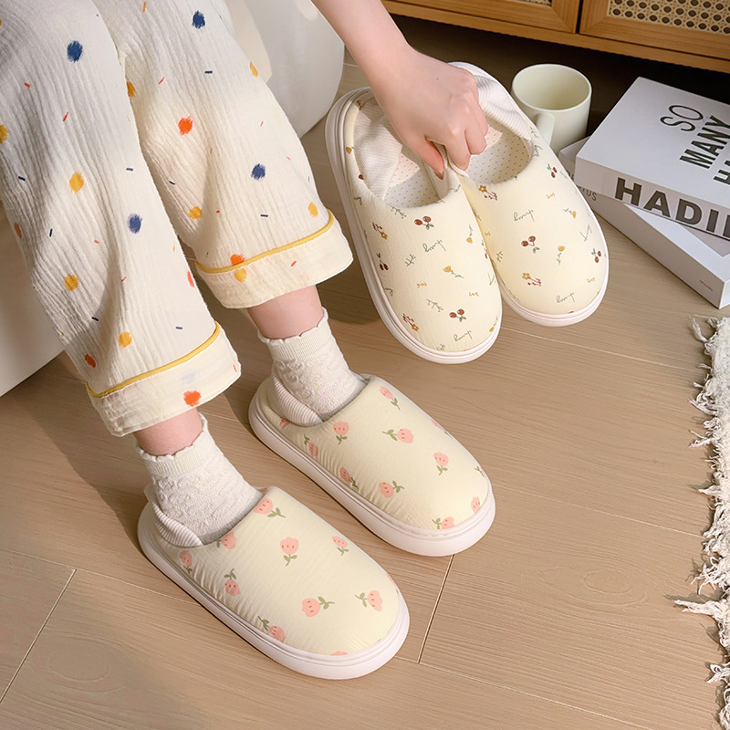 Maternity Slippers Cotton Slippers Indoor Home Floor Slippers White Non-Slip Soft Thick-Soled Women's Home Cotton Shoes Fresh Style