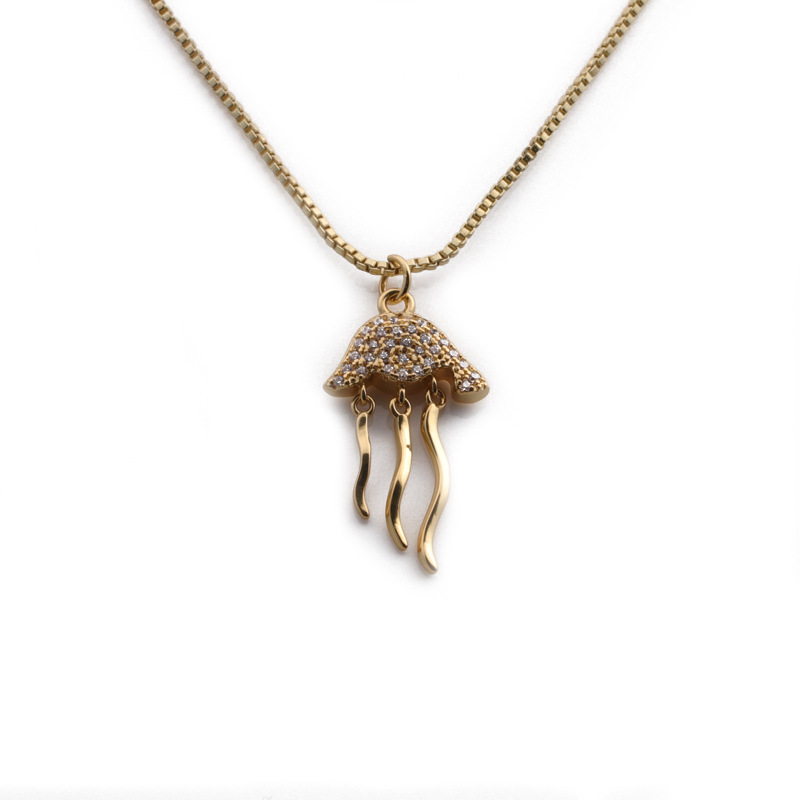 Copper zircon jellyfish necklace marine series jewelry new fashion simple clavicle chain sweater cha