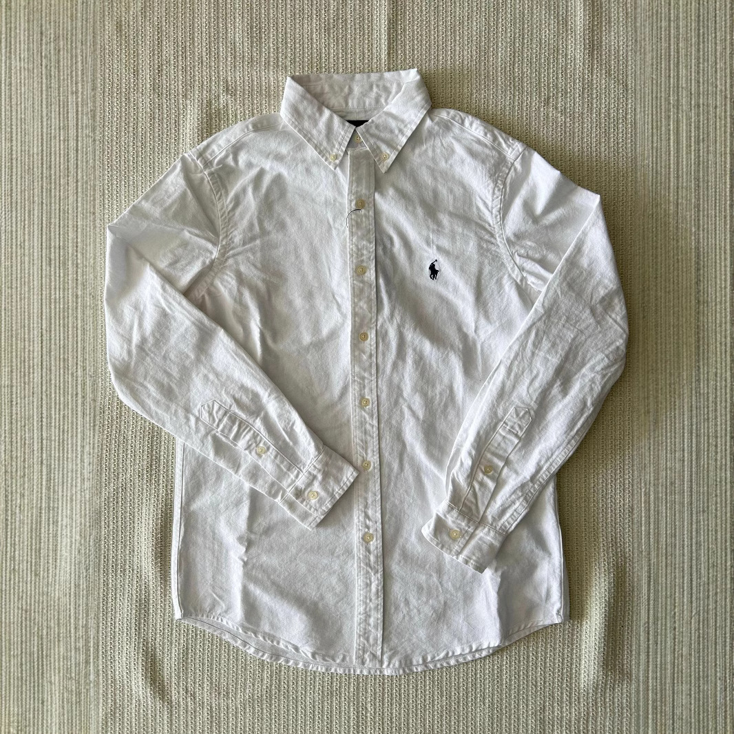 RL Ruff Pony Embroidered Men's and Women's Solid Color Oxford Cloth Shirt Long Sleeve Loose Casual Retro Style Couple