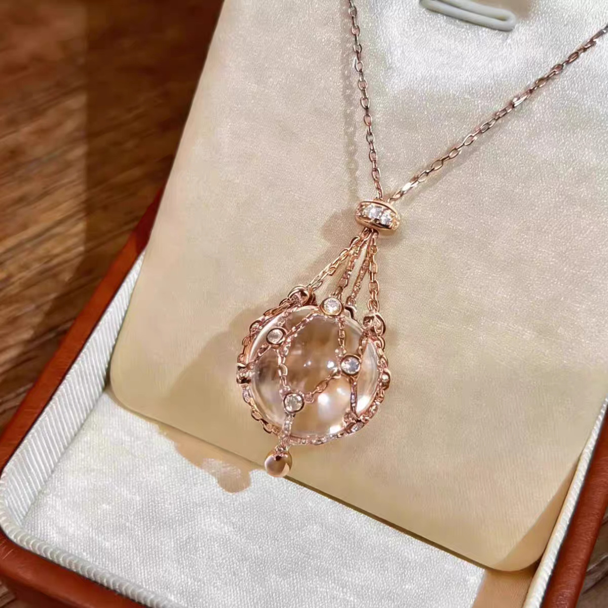 샴페인 버블 네트 크리스탈 목걸이 - 18mm