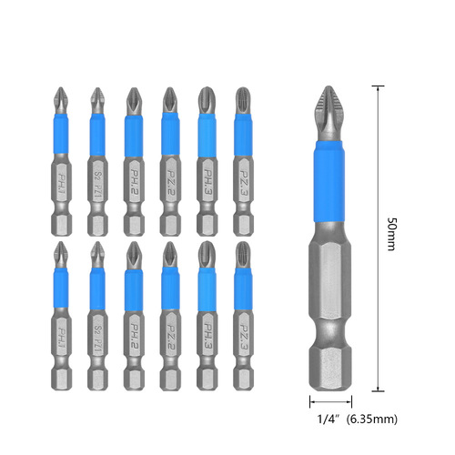 12-piece set of non-slip bits, screwdriver, strong magnetic S2 steel electric bit tip, cross bit ph1 ph2 ph3 PZ1