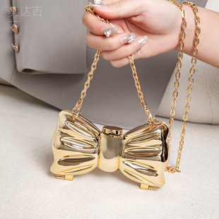 Small dress, brand lipstick, shoulder bag with bow, one-shoulder bag, European style, food bag