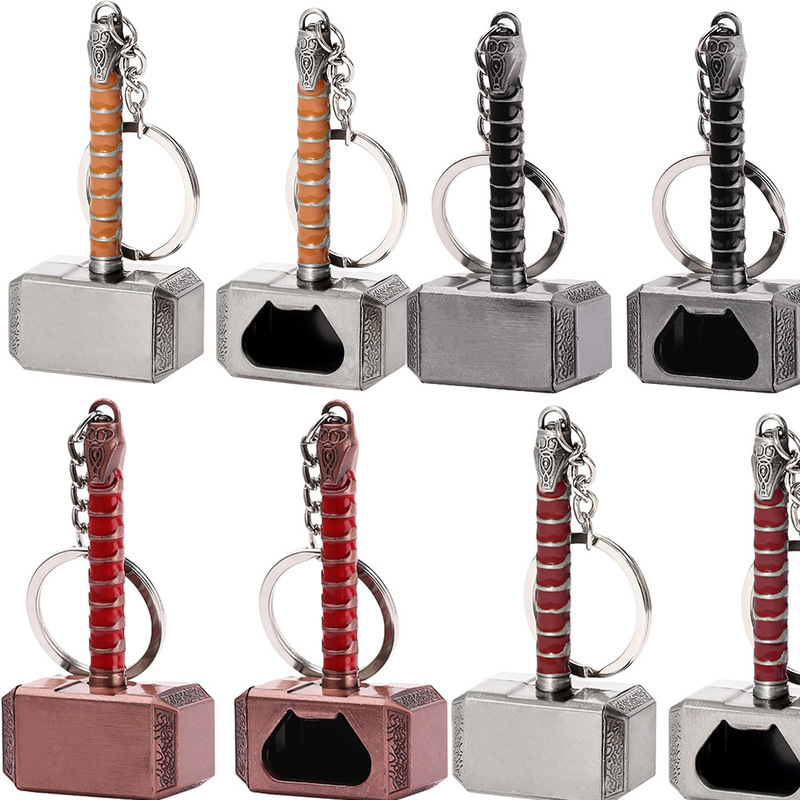 Cross-border temu Marvel European and American Film and Television Avengers Around Thor's Hammer Keychain Bottle Opener
