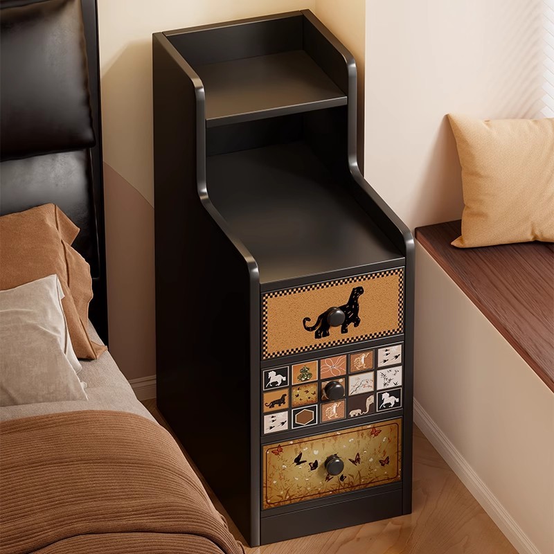 Bedside Table, Household Storage Cabinet, Small Bedroom Bedside, Extremely Narrow Gap Cabinet, Antique Style Mini Side Table