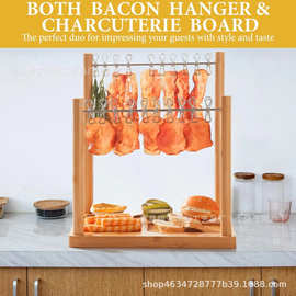 跨境木质培根烤肉展示架创意火锅店餐盘架带夹子熟食收纳架置物