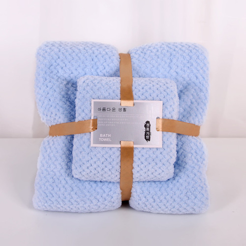 Coral Velvet Towel Bath Towel Set Thickened Water Absorbent Pineapple Plaid Mother Towel Set Gift Hotel Bath Towel Wholesale