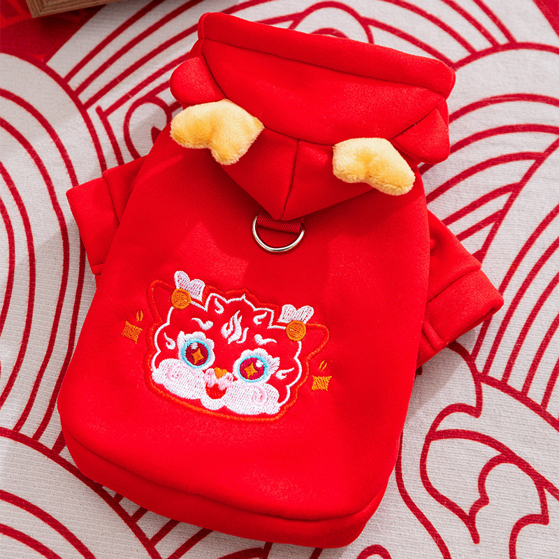 Otoño y invierno perros Año Nuevo rojo festivo Tang traje gato cálido y grueso algodón Teddy mascotas ropa de perro de Año Nuevo