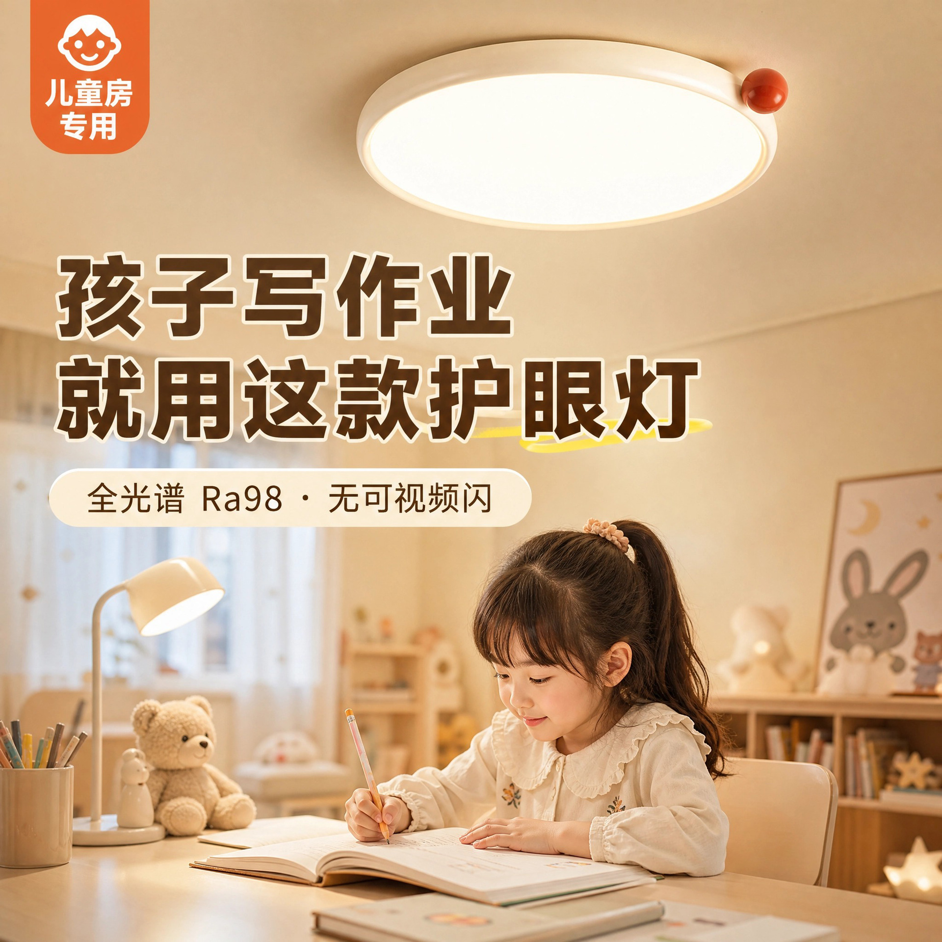 Lámpara de techo del dormitorio francés crema de viento tricolor de luz variable protector de ojos de espectro completo lámpara de habitación de niños Zhongshan lámparas