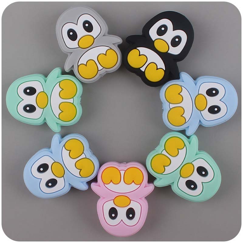 Bebé suministros de dibujos animados animal silicona pingüino mordedor creativo DIY bebé molar pezón cadena anti-gota accesorios de la cadena
