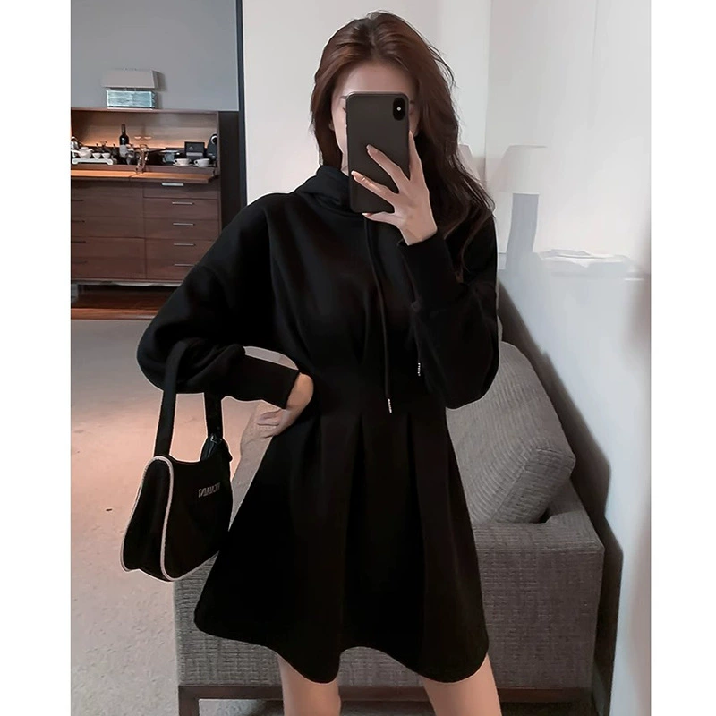 Черная горячая девушка худое платье маленькая талия свитера юбка весна и осень девушка новая юбка с капюшоном юбка женская