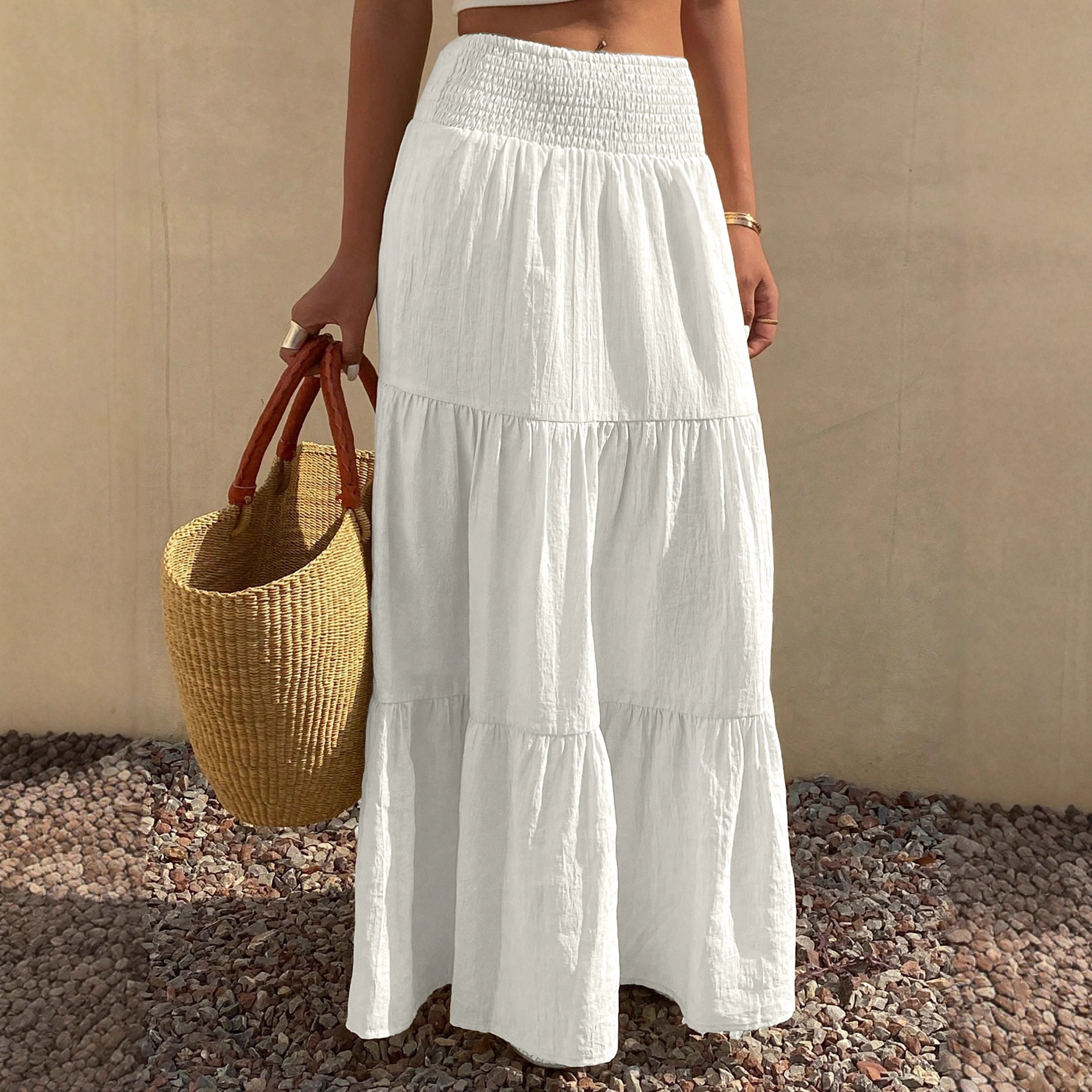 2026 Cross-Border European and American Bohemian Irregular Solid Color Casual Comfortable Skirt