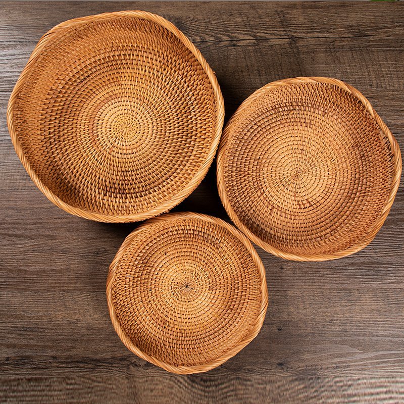 Cesta de almacenamiento tejida de ratán de otoño de O & Vietnam hecha a mano, bocadillos redondos domésticos grandes, bollos al vapor, bollos al vapor, bollos al vapor, canastas de frutas