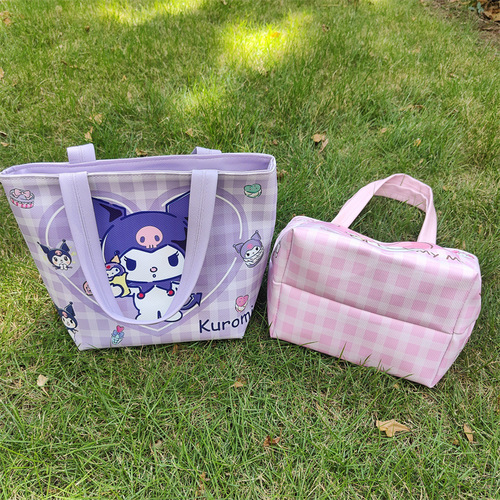 Cartoon leather waterproof widened hand storage bag outing tote bag love kuru rice box bag lunch bag