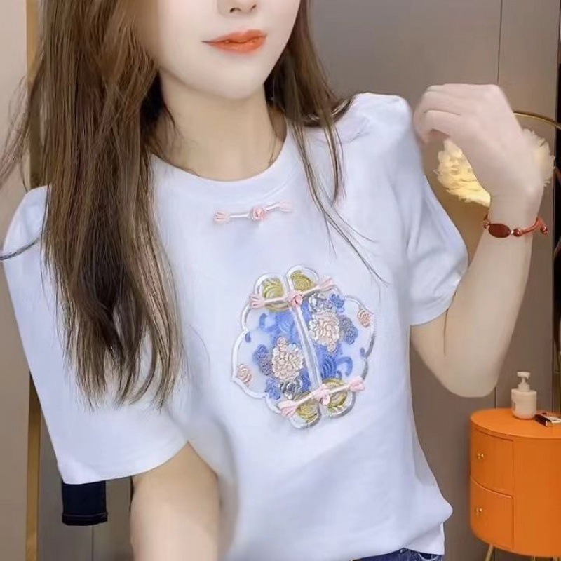 2024 New Base Shirt National Style Half Sleeve Court Style Buckle