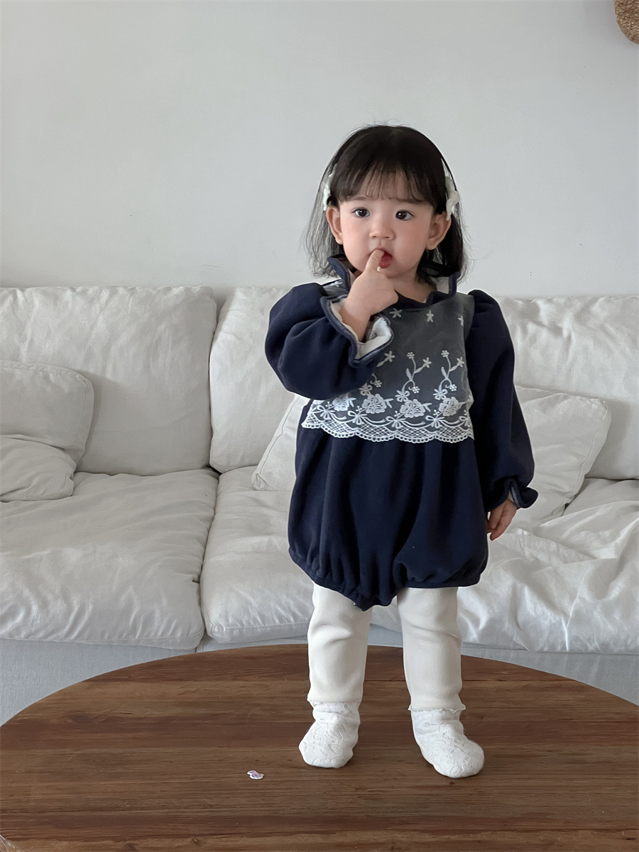 Bebés de otoño y invierno gruesos ropa de vestir para niños coreanos 2024 baby overcoat niñas encaje y camisa de peluche