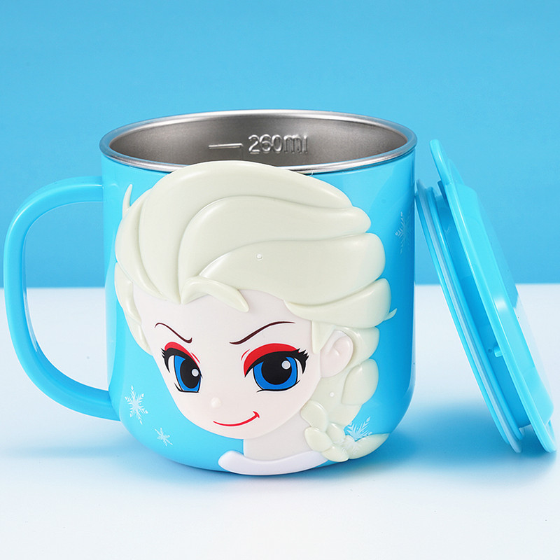 Taza de acero inoxidable para niños de Disney Taza de agua para niños Taza de agua para bebés Taza de leche casera anticaídas Set de cubiertos para bebés