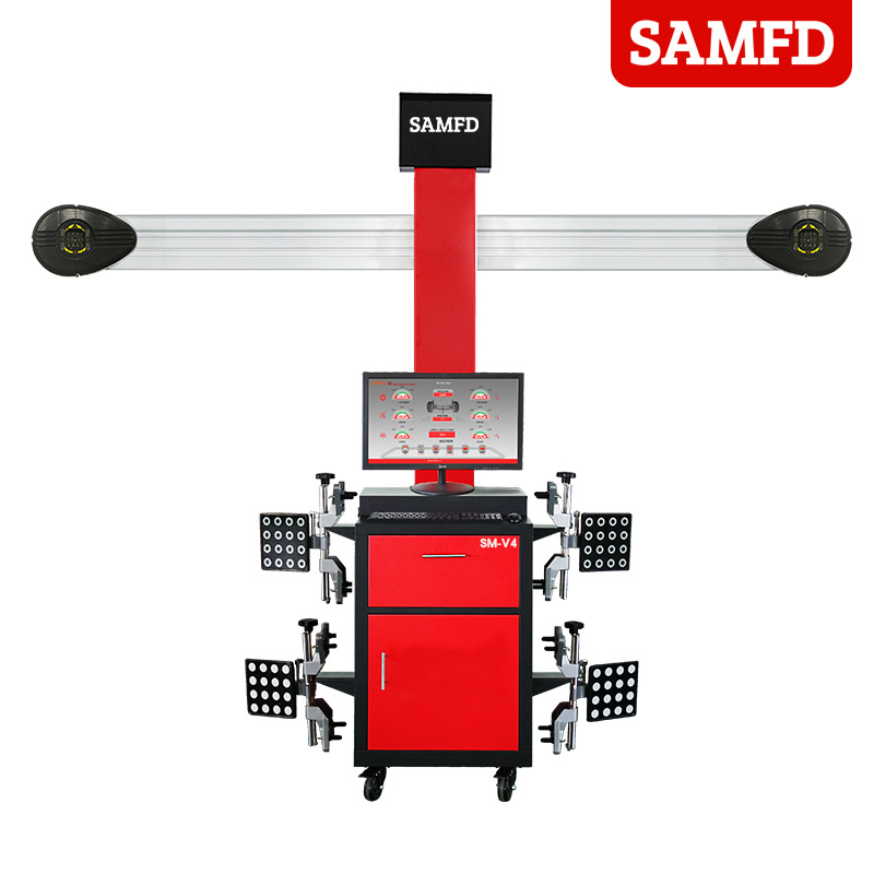 SAMFD Automotive Smart 3D Instrumento de posicionamiento de cuatro ruedas con elevador de cuatro columnas de corte grande Equipo de posicionamiento de la tienda de neumáticos