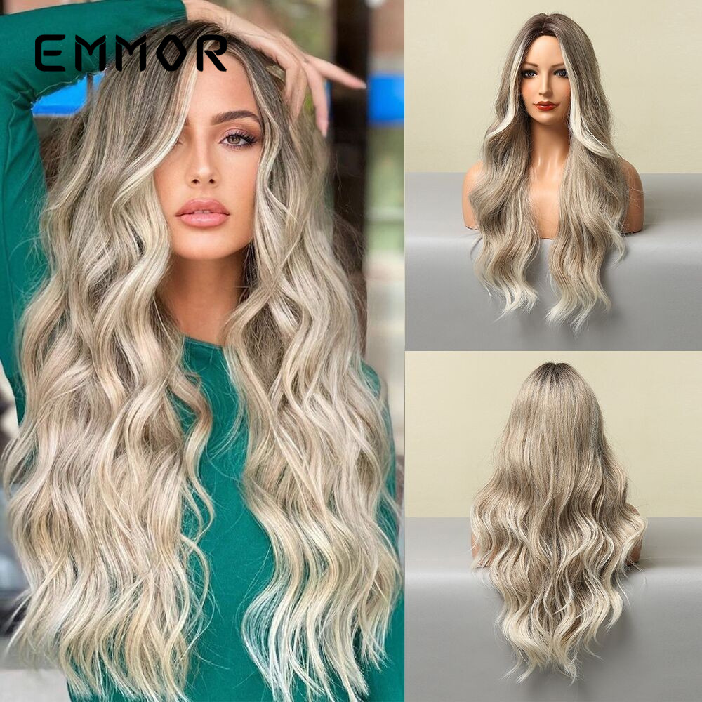 Nuevo estilo transfronterizo estilo europeo y americano wigs cabello largo y rizado gradiente gris marrón seda de alta temperatura peluca de fibra química cubierta completa