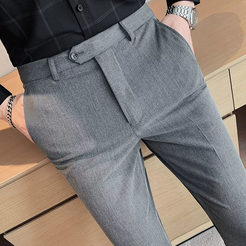 Модные мужские брюки 2024 осень-зима стильные высококачественные укороченные костюмные брюки slim fit повседневные драпированные брюки
