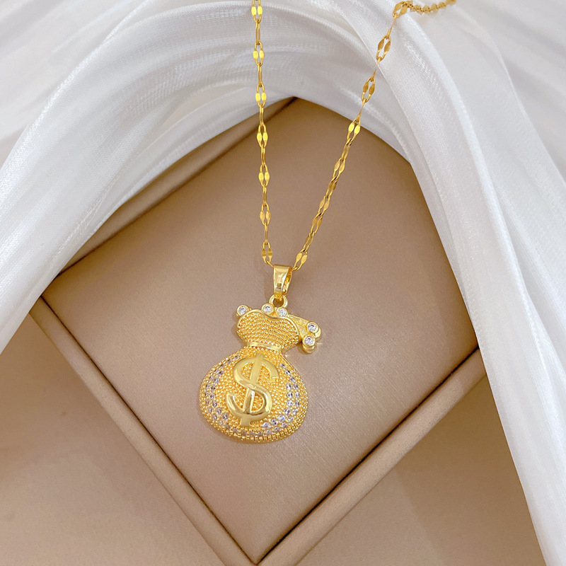 【钛钢】满钻钱袋福袋轻奢风气质华丽满钻项链女百搭锁骨链钛钢链详情7