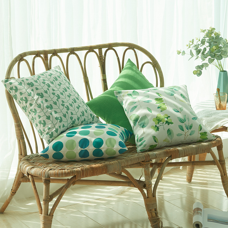 Double-sided Waterproof Printed Pillowcase Fresh Green Leaves Dots Home Sofa Cushion Cover No Core One Piece Shipping 