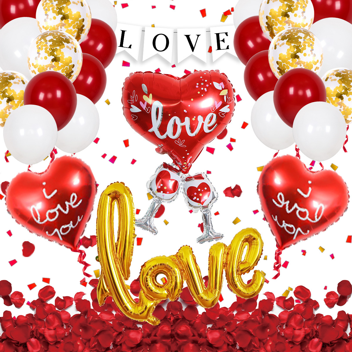 Día de San Valentín globo confesión globo 12 pulgadas amor látex rojo y blanco corazón envuelto oso película de aluminio Día de San Valentín globo al por mayor