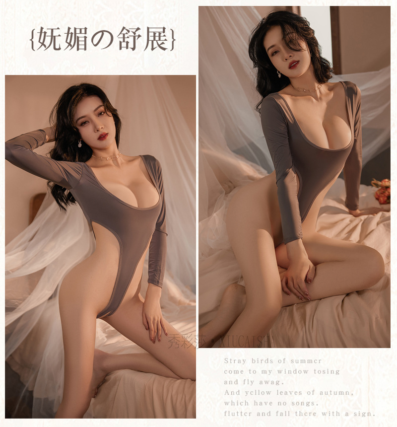 Open-Crotch Polyester Bodysuit Lingerie, Grey One-Size Roleplay Jumpsuit for Women — detail image 20
