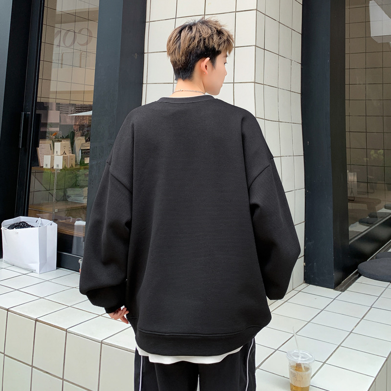 Two-Piece Spliced Blue Pullover Sweats Men, Autumn Plus Size, Loose Fit For Big And Tall, Youth Long Sleeve_voghion.com
