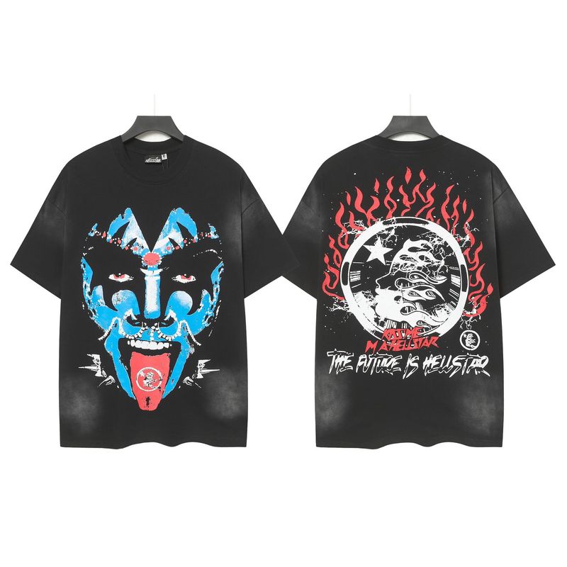 クロスボーダー Hellstar Tシャツ 2025年夏 欧米トレンドブランド レタープリント ゆったり半袖Tシャツ 男女兼用|undefined