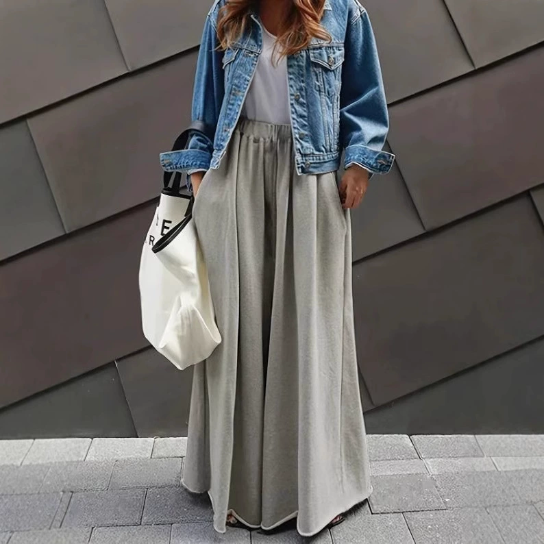 2025 европейская и американская весна-лето трансграничная женская мода темперамент сплошной цвет большой размер повседневные широкие брюки