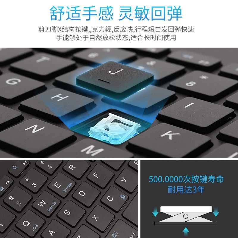 Ranura para tarjeta Bluetooth dual Teclado Bluetooth inalámbrico Carga silenciosa Canal dual Adecuado para teléfono móvil iPad Tablet PC Office