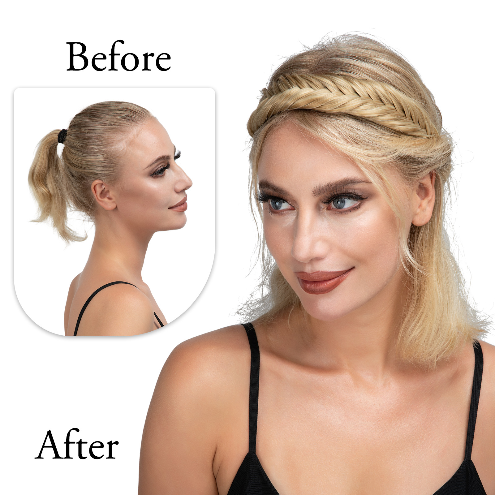 Peruka z włosów syntetycznych Ręcznie tkana trzypasmowa peruka typu fishbone Nakrycie głowy Smażone ciasto Skręty Warkocz Naturalna opaska do włosów_voghion.com