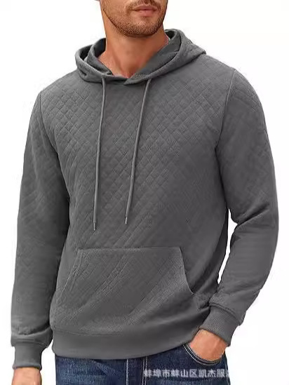 2024 foreign trade new men's hooded sweatshirt long sleeve quilted sweatshirt casual fashion pullover hoodie