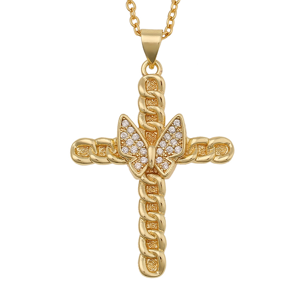 Fashion Butterfly Bee Cross Copper Inlaid Zircon Necklace Wholesale display picture 4