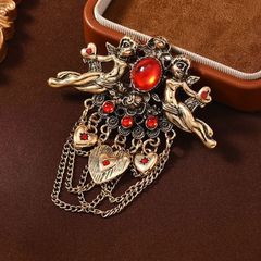 巴洛克风格重工天使流苏胸针复古金属感丘比特胸花别针扣大衣配饰