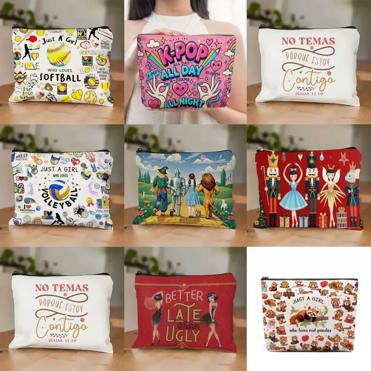 跨境Temu亚马逊圣诞节胡桃夹子绿野仙踪亚麻化妆包大容量收纳包