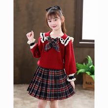 女童套装秋冬新款公主风高档霸气潮流韩版中大童百褶裙毛衣两件套
