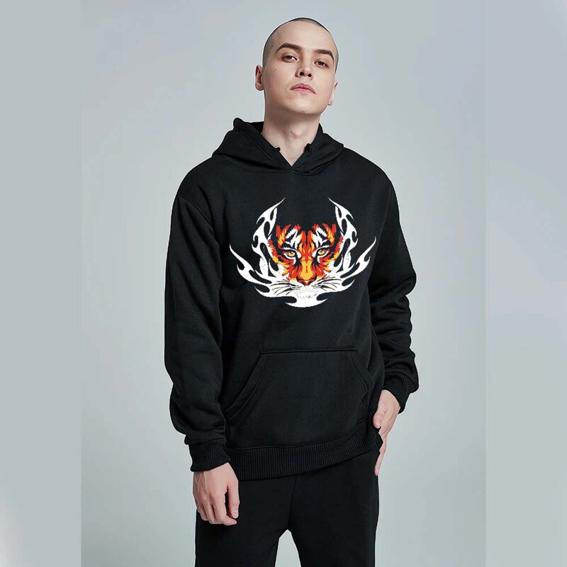 Men's Loose HooDeD Sweatshirt Drawstring Flap Pocket Pants Tribal Beast Tiger Totem Series TrenDy 3D Printing