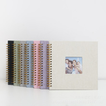 跨境爆款简约麻布线圈DIY相册 卡簧翻页 剪贴簿照片收纳纪念本 影