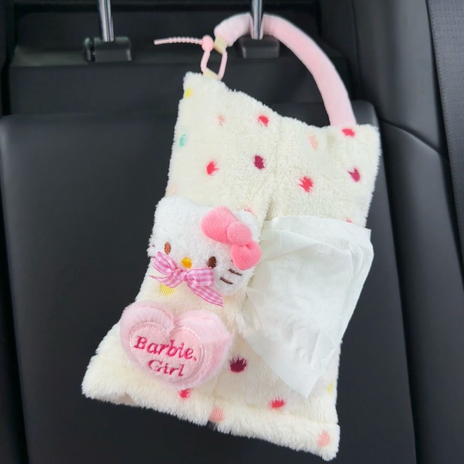Caja de toallas de coche adorable gatita colgante interior caja de extracción de papel decoración de toallas de automóvil bolsa colgante bolsa de almacenamiento mujer