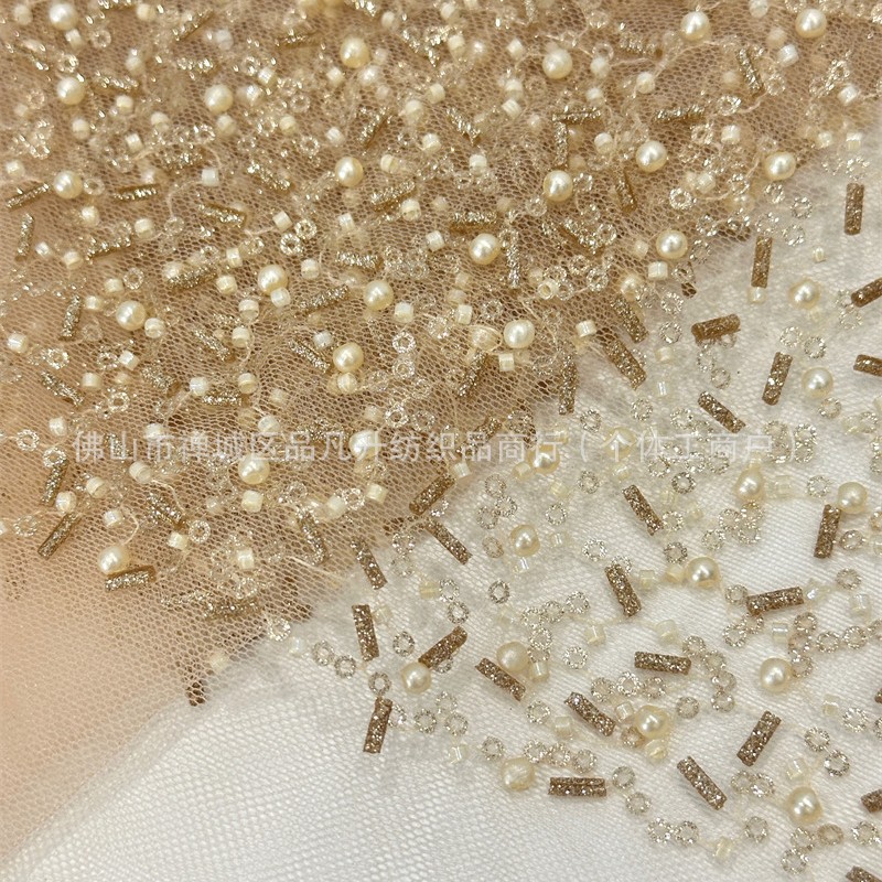 Polvo de oro rociado pieza de tubo de arroz pieza de tela bordada moda fresca vestido de moda gorra de tela de malla sequinada