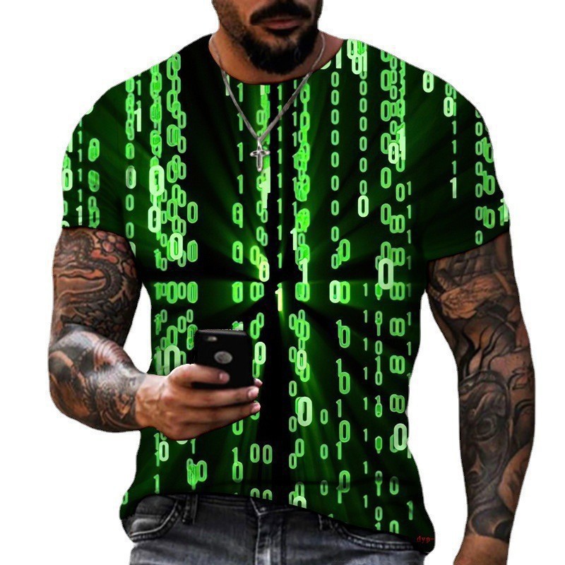 Comercio exterior transfronterizo hombres europeos y americanos holgados y transpirables camiseta de manga corta personalidad colorida visual vórtice impresión 3D