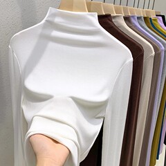 2025罗纹德绒秋冬内搭半高领打底衫女修身弹力显瘦上衣女长袖