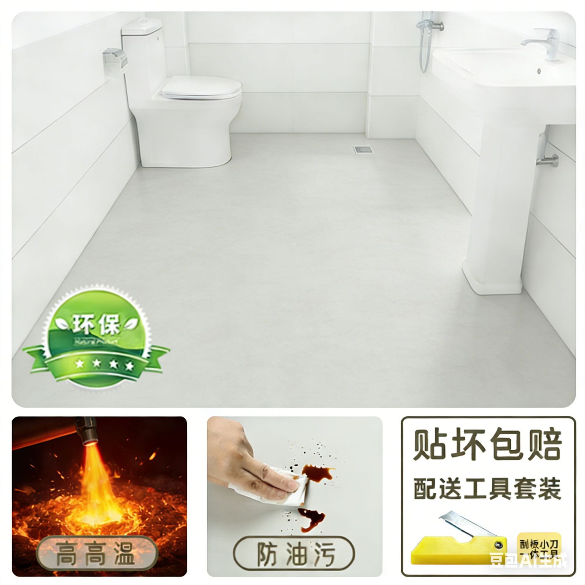 Pegatinas de suelo impermeables para inodoros, renovaciones de suelo para inodoros, pegatinas de baldosas de cerámica transformadas, pegatinas de piso engrosadas, autoadhesivas y antideslizantes