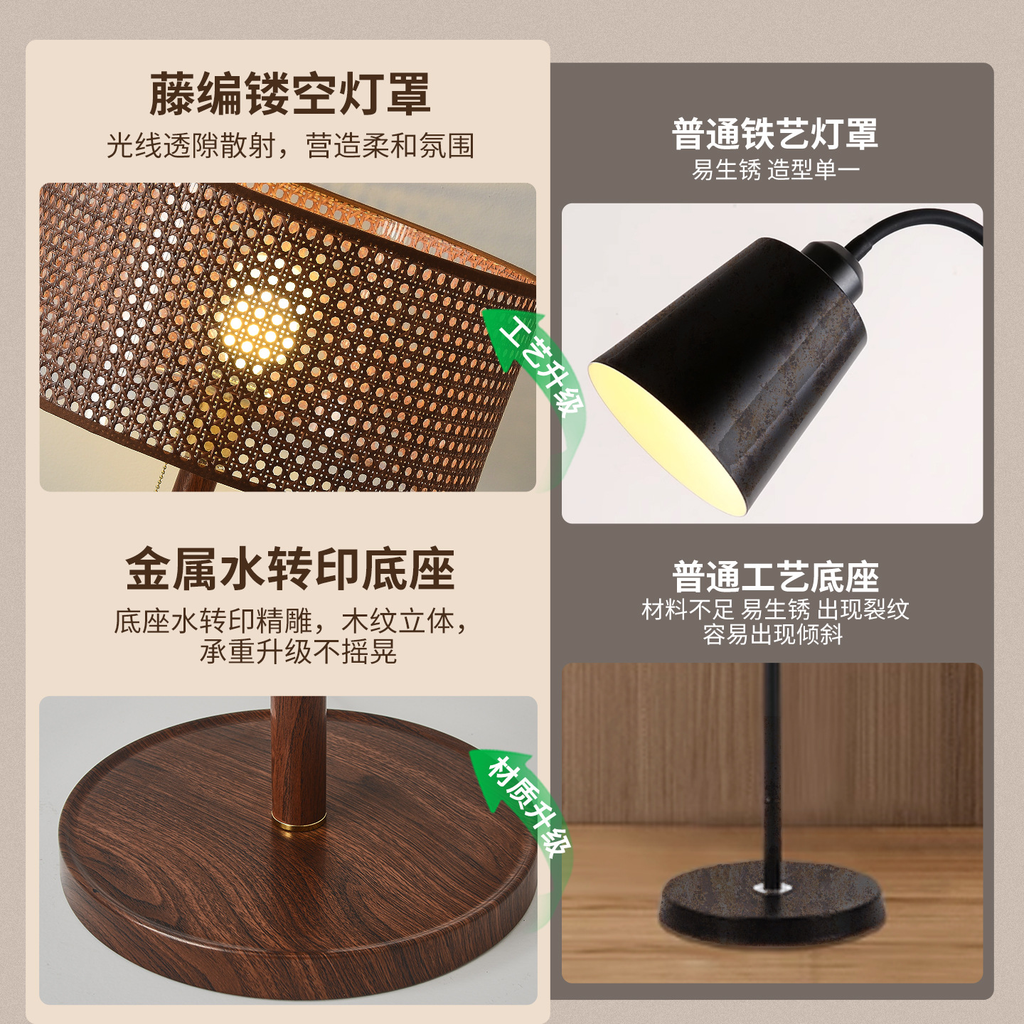 Lámpara de pie de ratán de estilo japonés junto al sofá, adecuada para casas de huéspedes, hoteles y dormitorios, con estante de almacenamiento integrado, modelo L138.
